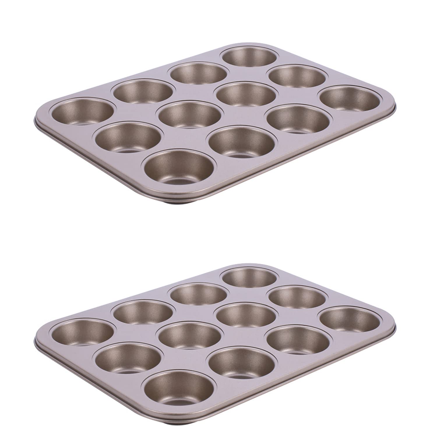 Naczynie do pieczenia, Zestaw 2 foremek do muffinek, małych foremek do pieczenia chleba i ciasta, z nieprzywierającą powłoką, okrągła forma(Gold)
