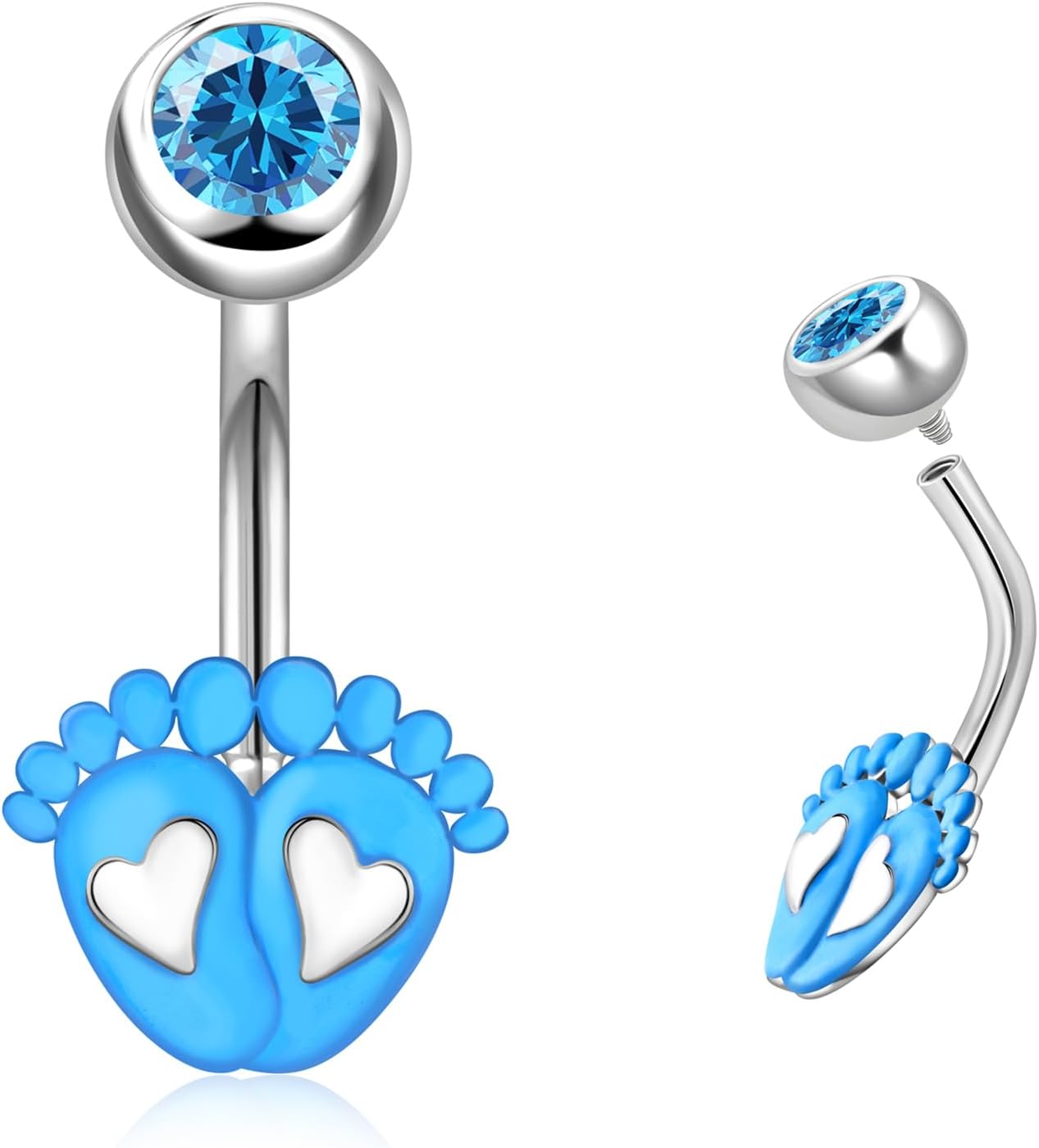 925 Sterling Silver Pregnancy Belly Button Rings - Hypoallergenic 14G/1.6MM Blue Feet Internally Threaded Maternity Navel Body Piercing Jewelry Gifts for Pregnant Women Mother Father