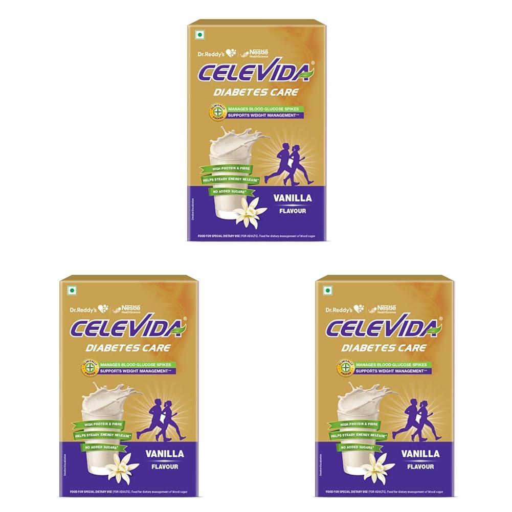 Celevida Protein Powder Drink for Diabetes Management by Dr. Reddy’s | Vanilla Flavour | No Added sugar | Plant based | For Sugar control, Weight Management & Immunity Support | 400gm BIB (Pack of 3)-image-9