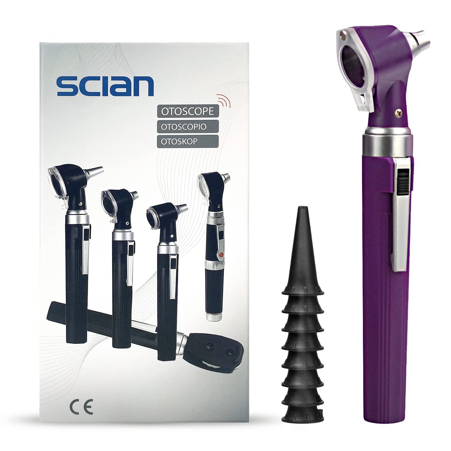 SCIAN Otoscope Oreille, mini outil de soins de l'oreille diagnostique de poche 3x plus grand 8 conseils miroirs pour enfants adultes (violette)