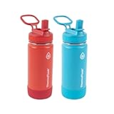ThermoFlask Kids Bottle with Straw Lid - Durable & Dishwasher-Safe Water Bottles & Lids - Leak-Proof Bottle Lid Design - Reusable Water Bottles for Everyday Use - 16 oz, Red/Blue (2 Pack)