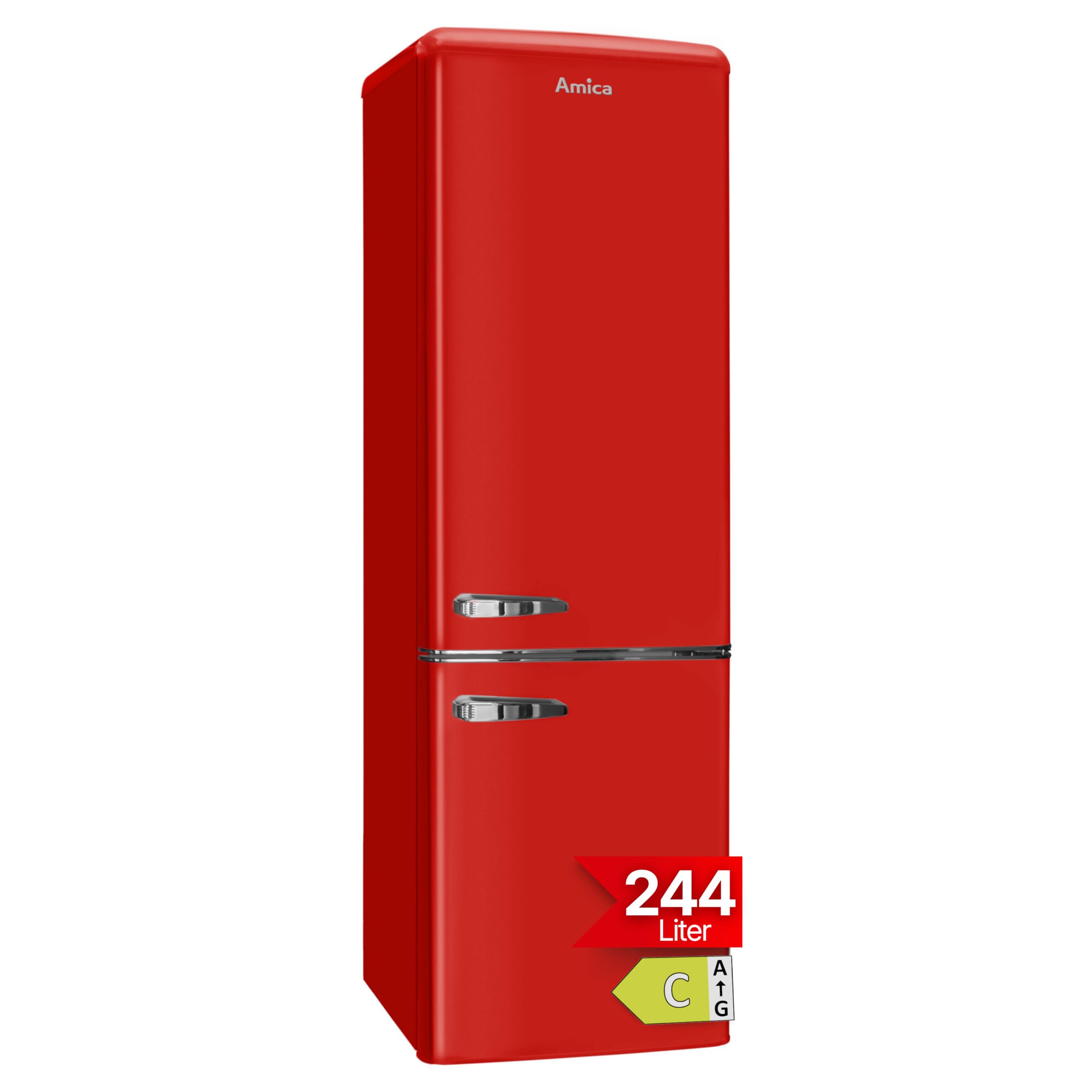 Amica Réfrigérateur combiné rétro 244 L 181 x 55 x 62 cm Rouge Éclairage LED