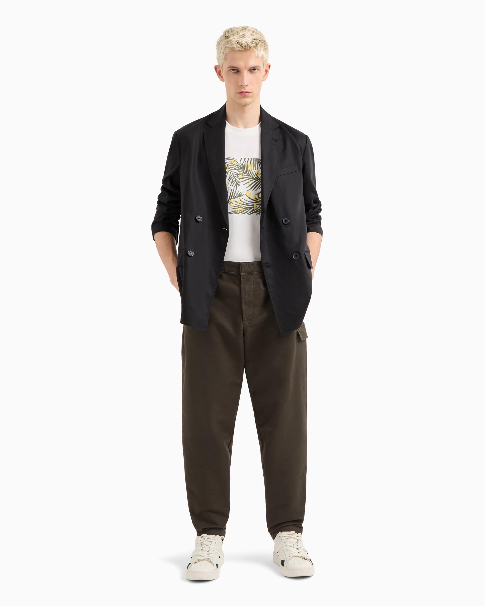 Armani Exchange Mens Stretch Cotton Jacquard Trouser with Cargo Pocket