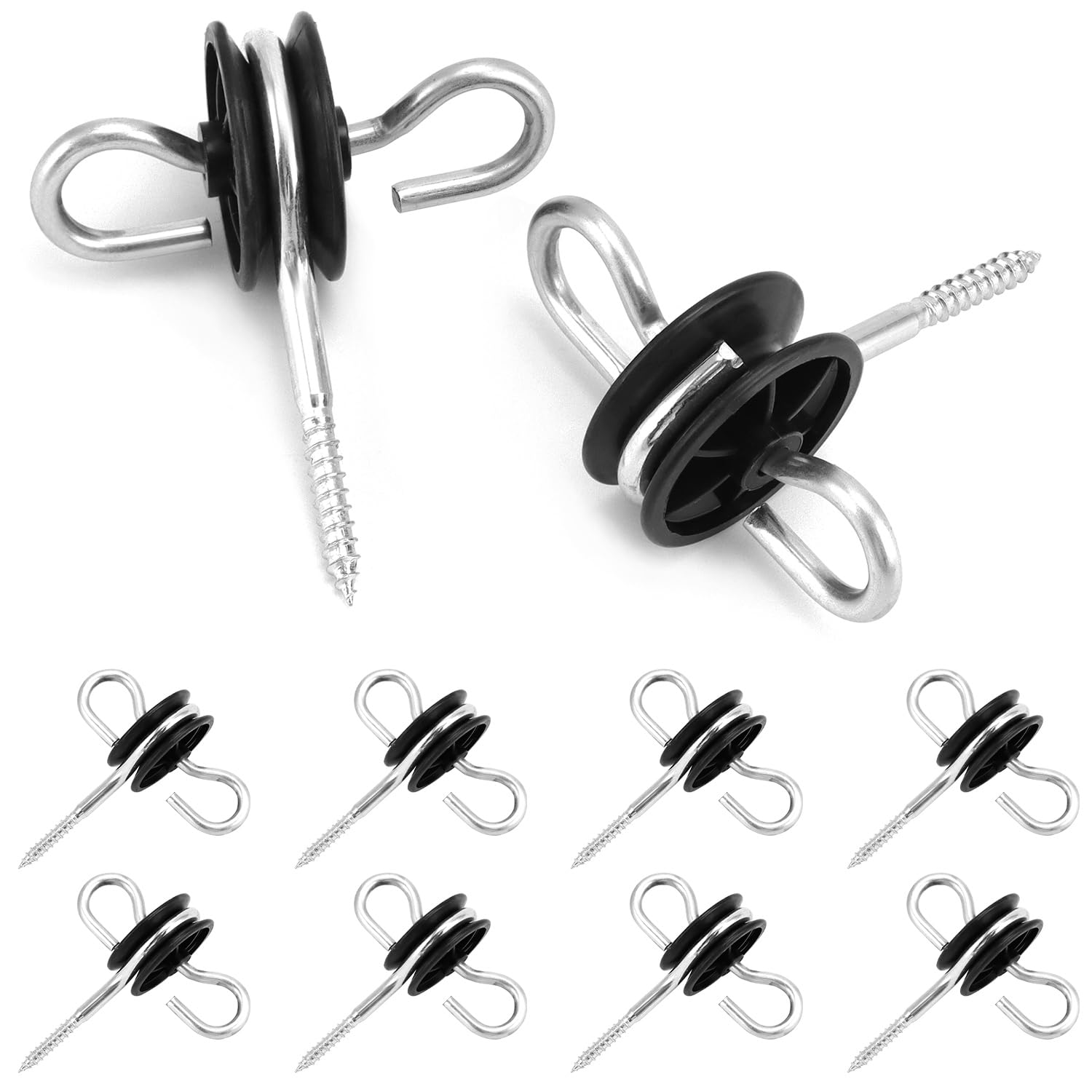 QWORK® 10Pcs Electric Fencing Ring Insulators, Wire Mesh Double Hook Ring Insulator, Wooden Post Insulator Screw-in, for Ropes, Wires and Strands.
