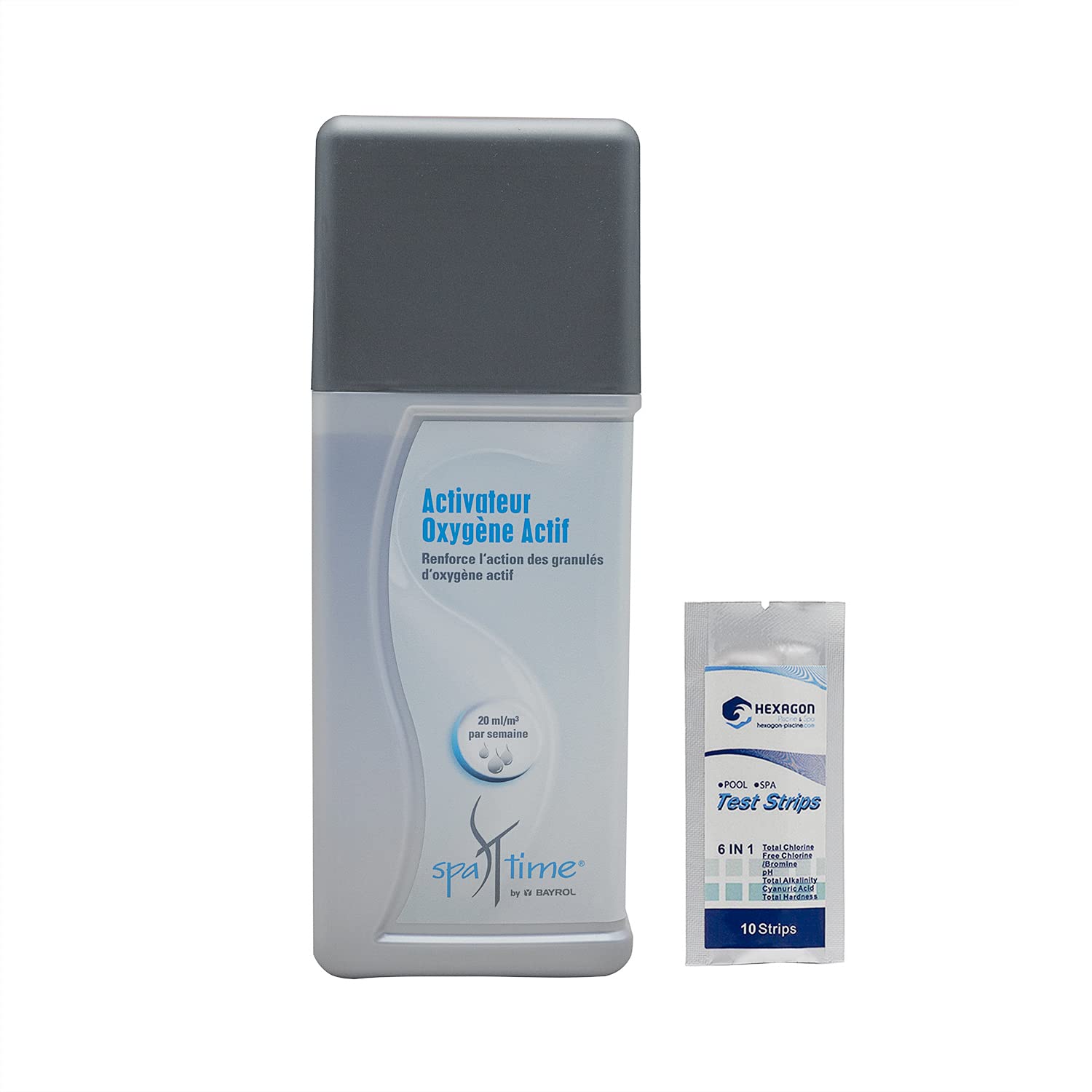 BAYROL SpaTime ACTIVATEUR D'OXYGÈNE Actif Liquide - 1L | Renforce l'action de l'Oxygène Actif - Liquide algicide concentré + 10 Tests HPS OFFERTS 6 en 1