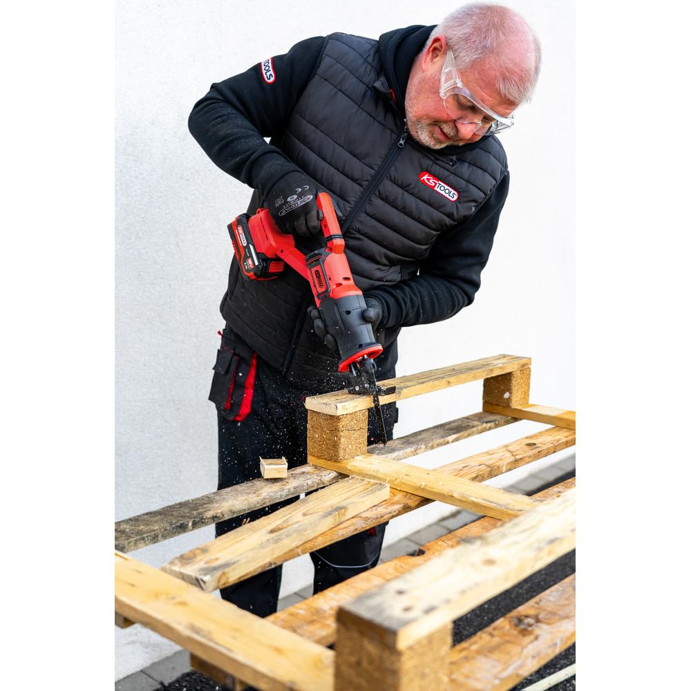KS Tools - 515.4775F - Sega a sciabola senza fili 18 V Brushless in scatola con 2 batterie 4 Ah e caricatore - 3000 colpi/min - Taglio legno metallo alluminio - Sega a sciabola professionale