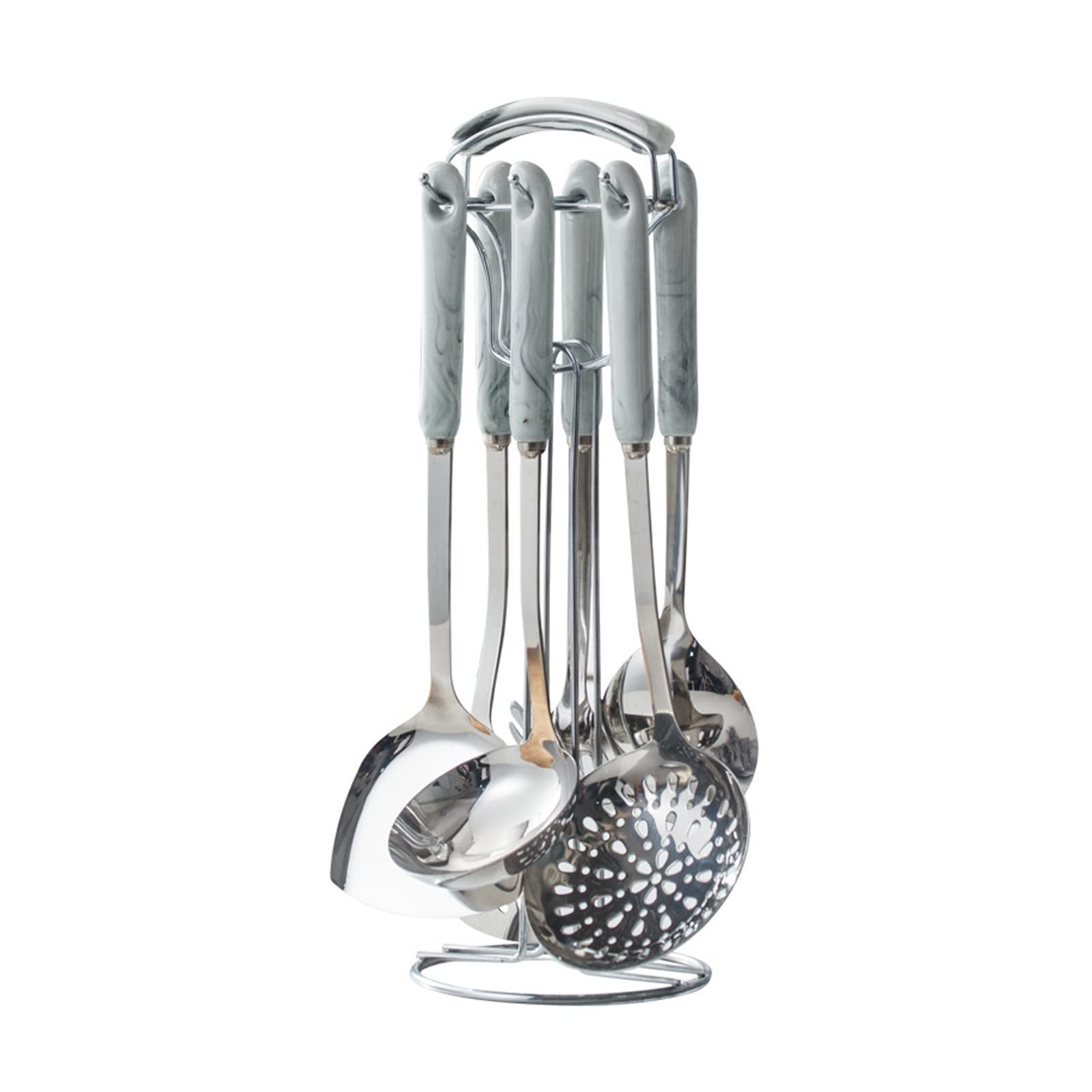 NGDFGR Kitchen Utensil Set,Stainless Steel Cooking Utensils Set With Storage Stand,7 Pcs Kitchen Utensils Set With Ceramic Anti-Scald Handle-Kitchen Tools Set,