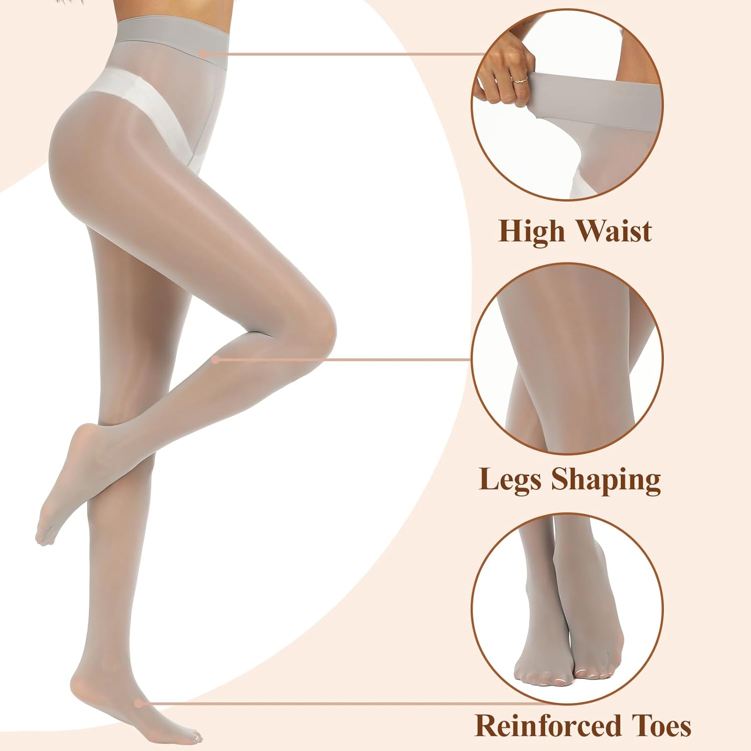 2 Pairs Shiny Pantyhose for Women High Waist Silk Oil Shimmer Sheer Tights - Image 2
