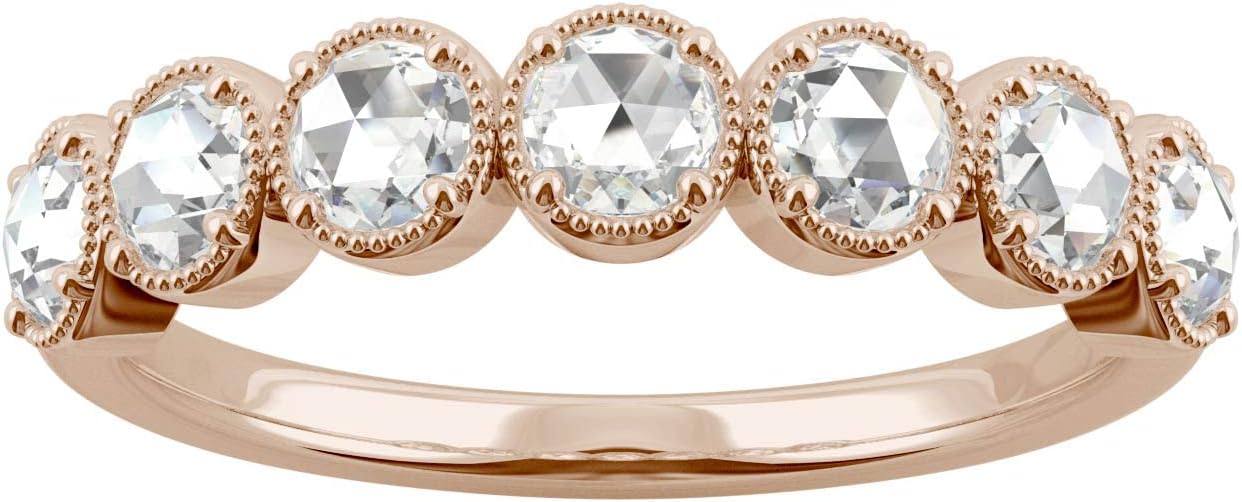 Charles & Colvard Rose Gold Moissanite Round Rose Cut Milgrain Wedding Band, 0.42cttw DEW