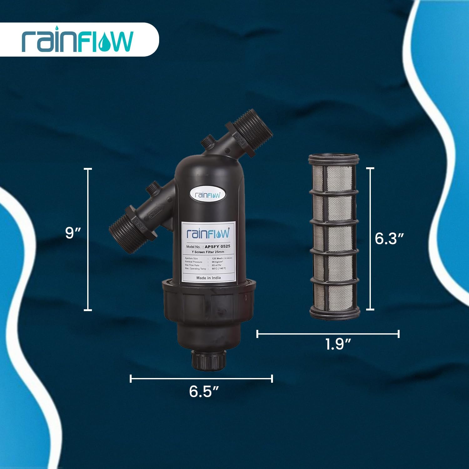 Rainflow 120 Mesh, 130 Micron Y-type Screen filter Water Tan -2 Rainflow 120 Mesh, 130 Micron Y-type Screen filter Water Tan -2