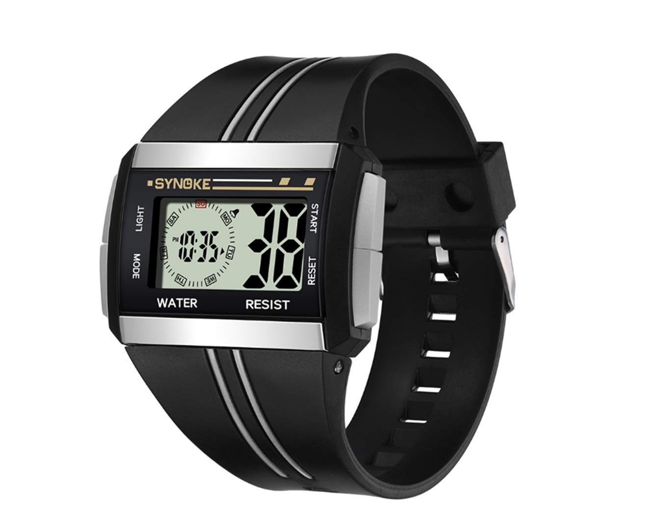 YP Select Men'S Square Watch Multifunctional Waterproof Night Light Watch Black