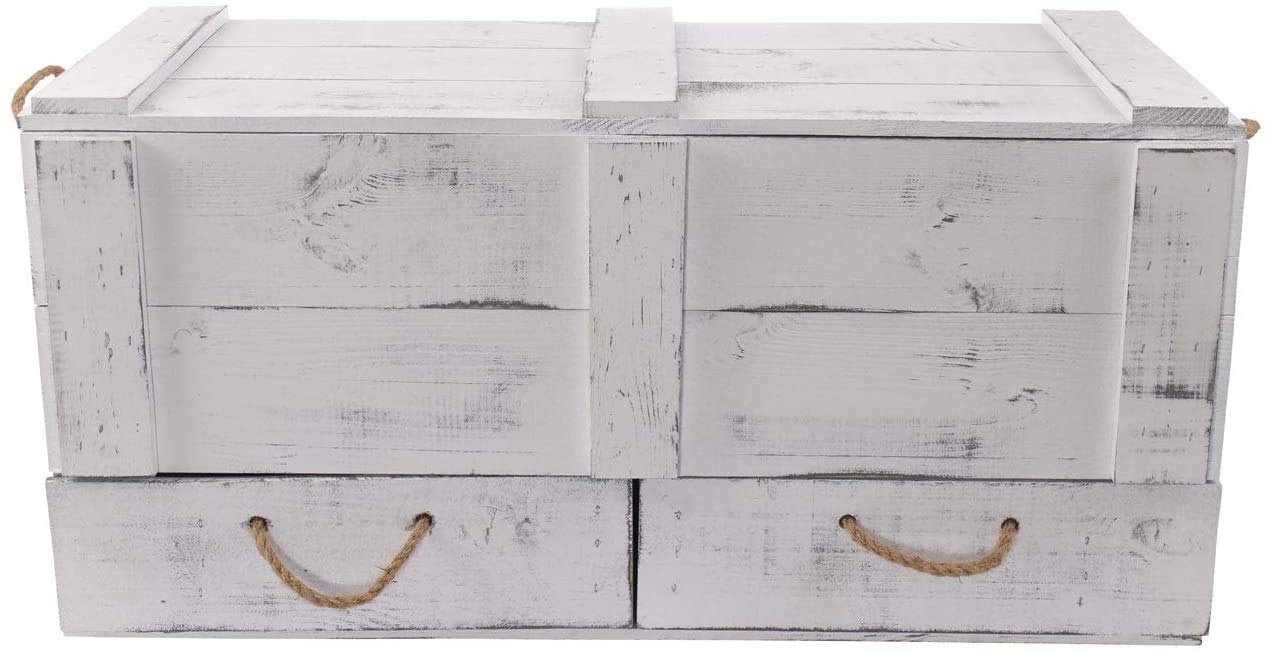 Baúl de madera rústico de ensueño con tapa, baúl decorativo, caja de regalo, caja de juguetes con tapa, para guardar baúl de madera con tapa, incluye dos cajones, con cordones, 85 x 39 x 40 cm