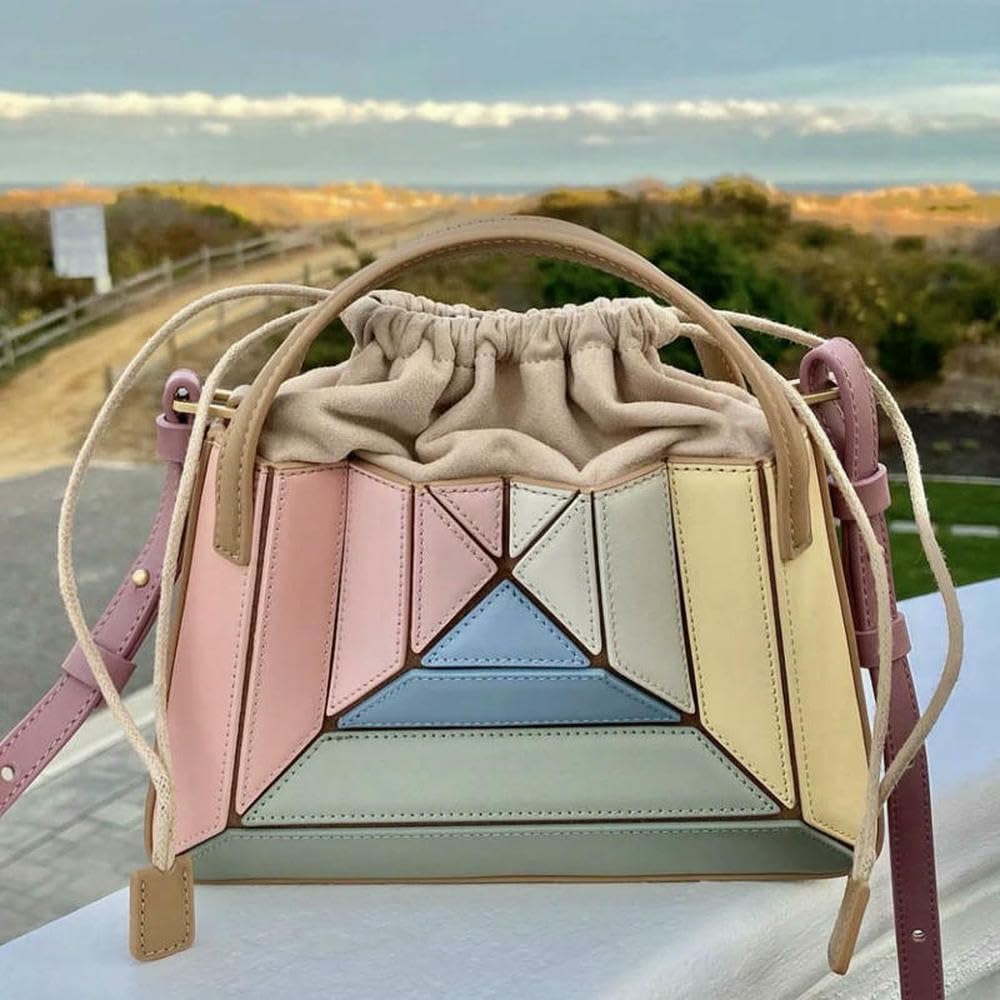 Bolso Bandolera para Mujer, de PU, con asa Superior en Contraste y Empalme