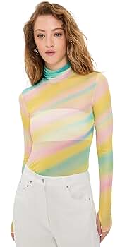 AFRM Women's Zadie Turtleneck Mesh Top, Rainbow Stripe, XXS