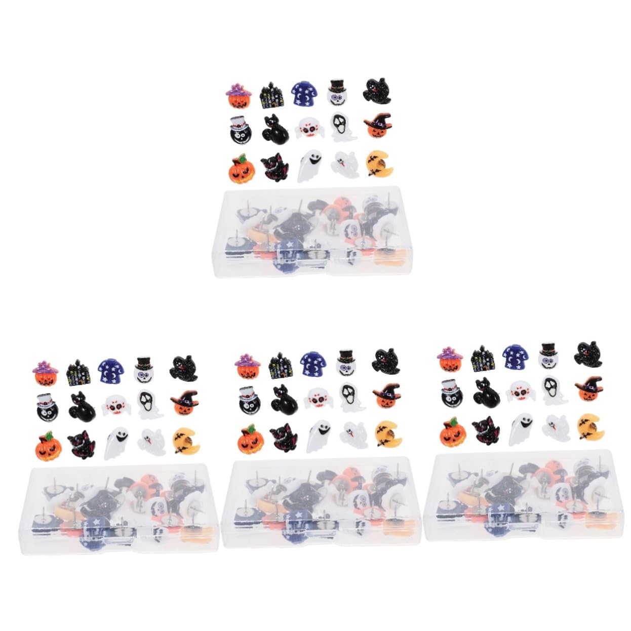 Lot De 4 Boîtes De Punaises Décoratives pour Affiches De Bureau Décoration De Carte Pot Punaises pour Photos Épingles d'halloween Autocollants Anneau De Fidget DIYEAH