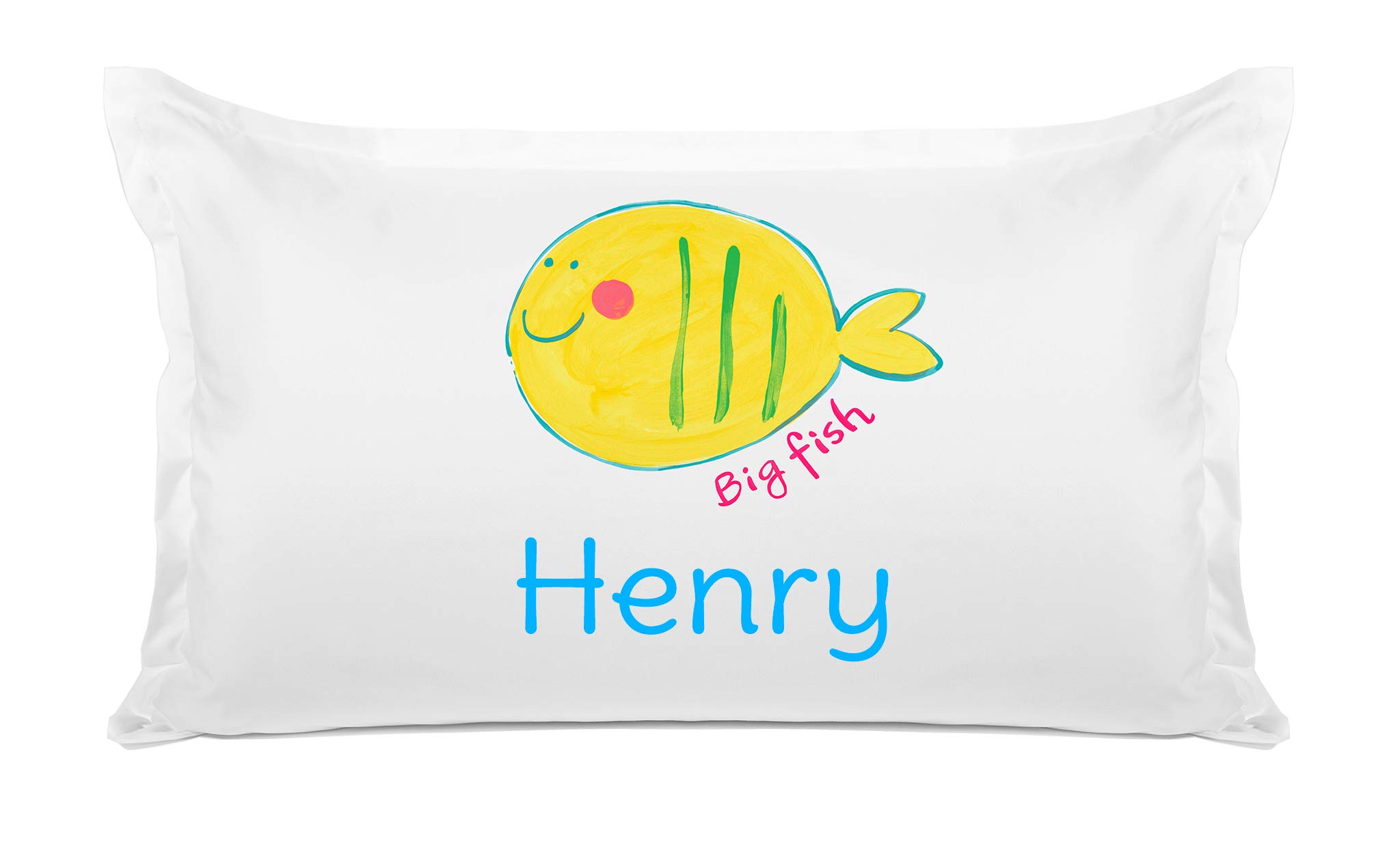 Di Lewis Kid's Pillowcase - Big Fish Pillow Case - Personalize with Name - Hypoallergenic, Breathable, Anti Wrinkle, White - 20x30 Standard Queen