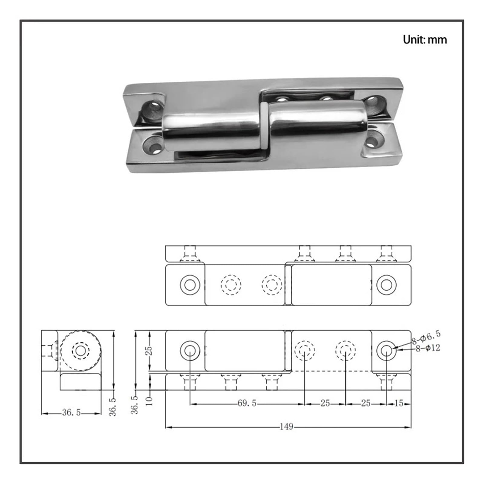 2Pz Bisagras desmontables inox 304 180 grados | Bisagra desmontable de acero inoxidable 304 for puertas y cajas de equipos