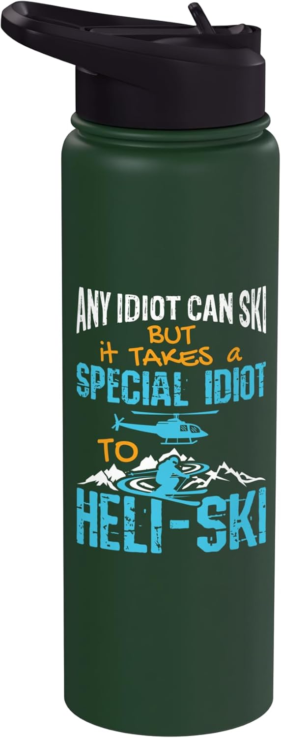 Heli Ski Funny Heli-Skiing Skier Helicopter Stainless Steel Insulated Water Bottle