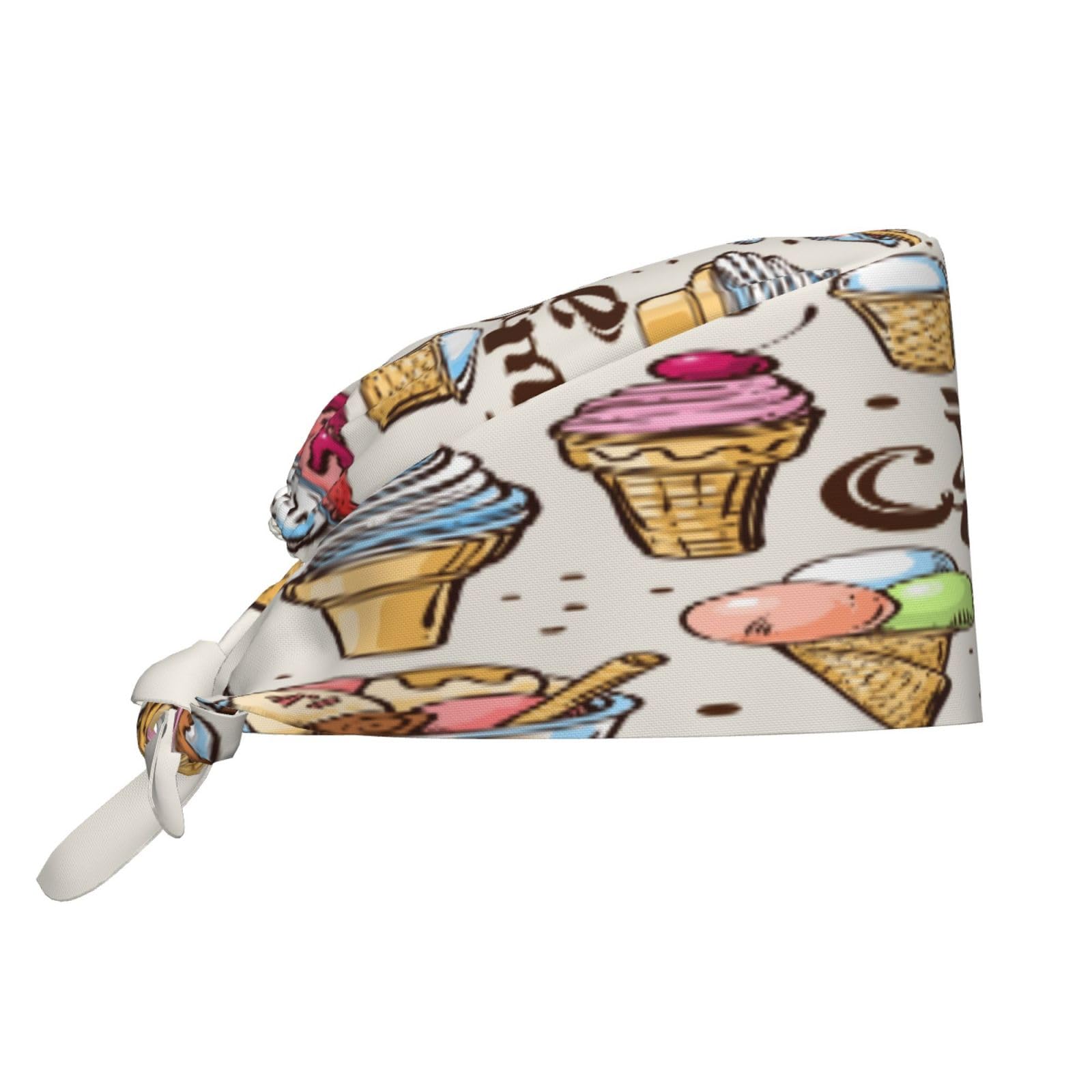 Kuilepa Ice Cream Print Working Caps With Sweatband Adjustable Working Hats Elastic Scrub Hats Nurse Scrub Cap Nurse Hats