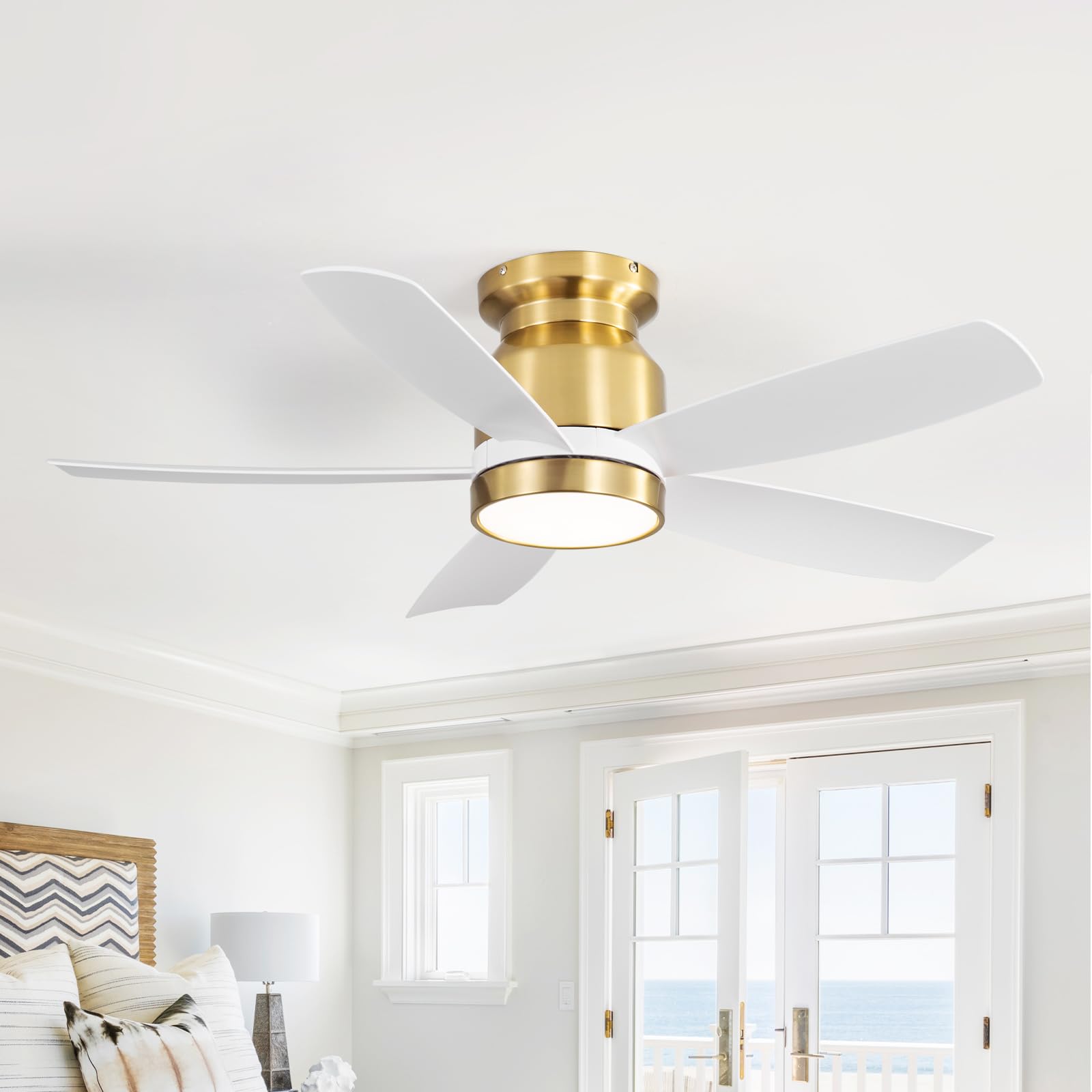 Sofucor 107cm Ventilador de Techo con Luz, Mando, 6 Velocidades, Temporizador, Motor DC, LED Silencioso Ventilador Techo con Lampara para Dormitorio Salon