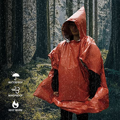 Image of HIKEMAN Emergency Survival Blanket Poncho - Mylar Reflective Rain Poncho with Hood for Outdoor,Camping,Hinking (2pcs-orange)