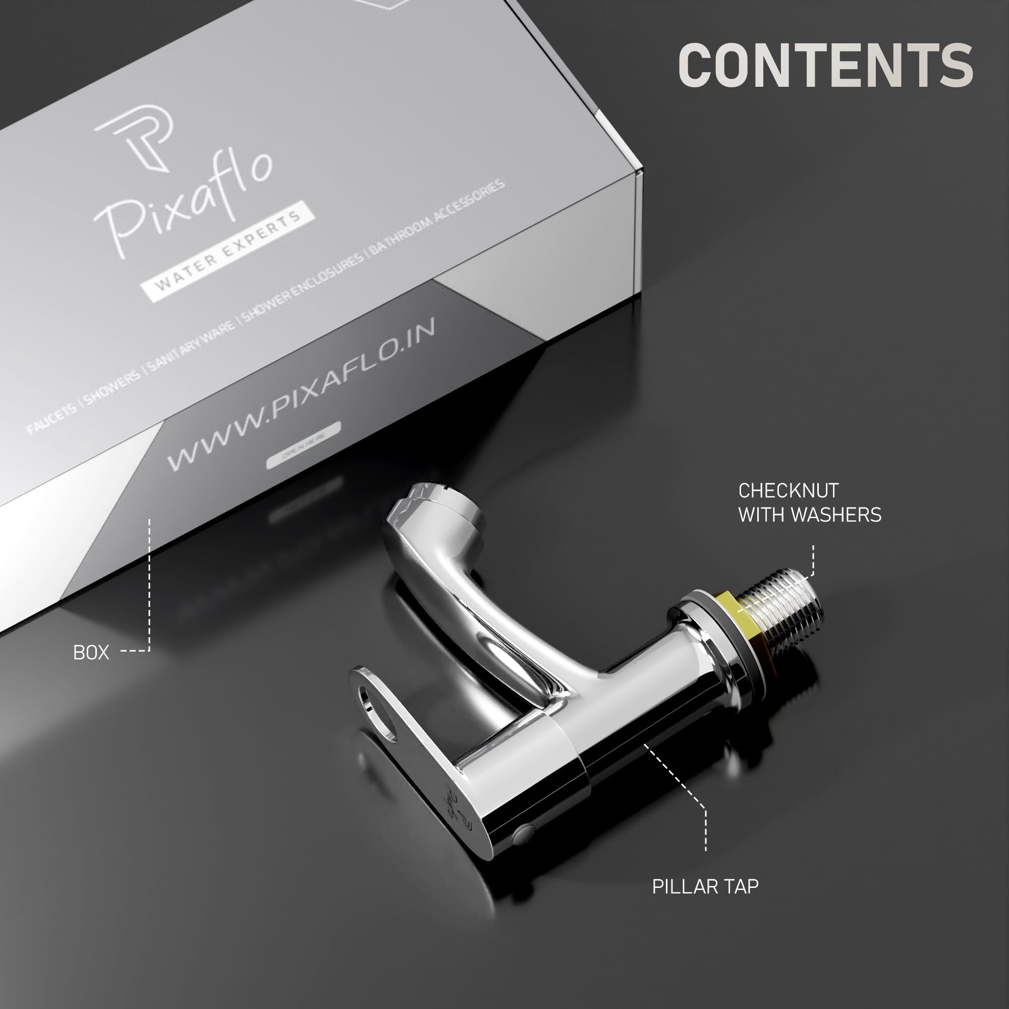 Pixaflo Brass Pillar Tap - Chrome Finish -4 Pixaflo Brass Pillar Tap - Chrome Finish -4