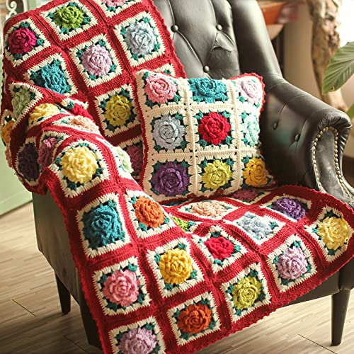 Coperta all'uncinetto per divano,Coperta tessuta a maglia fatta a mano,Coperta per Divano Decorativa Boho,Coperta Per Letto tessuta a fiori colorati per divano Reclinabile(75x48cm(30x19inch), Red)