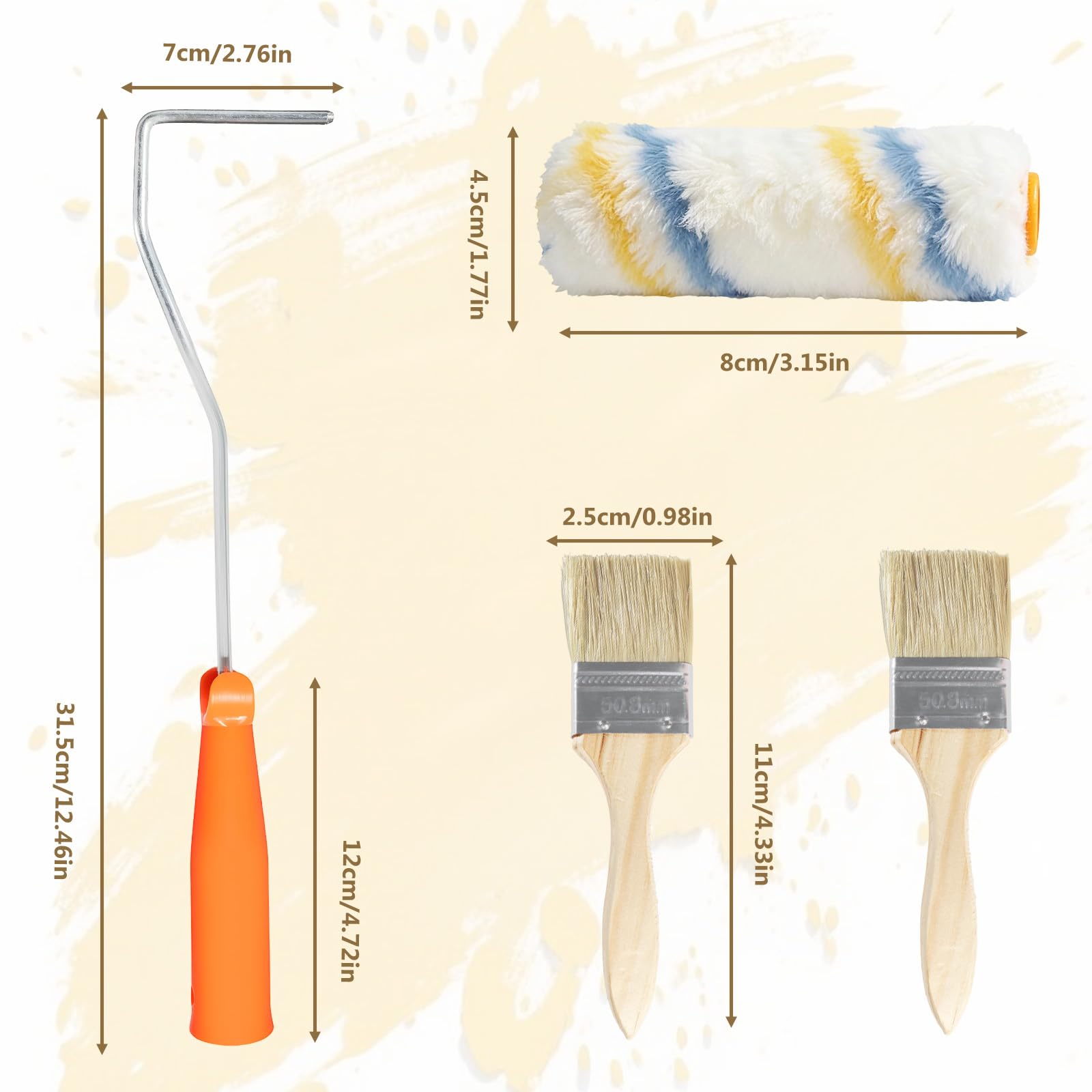 20 Pezzi 8CM Kit di Rulli per Pittura - Rullo Piccolo per Pittura con 2 Maniglie e 2 Pennelli, Rulli per Imbiancare per Verniciatura di Pareti, Soffitti e Porte