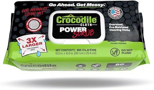 Crocodile Cloth PowerSCRUB - Toallitas de limpieza – 80 paños de doble superficie (15 x 10 pulgadas), resistentes, húmedos, absorbentes y