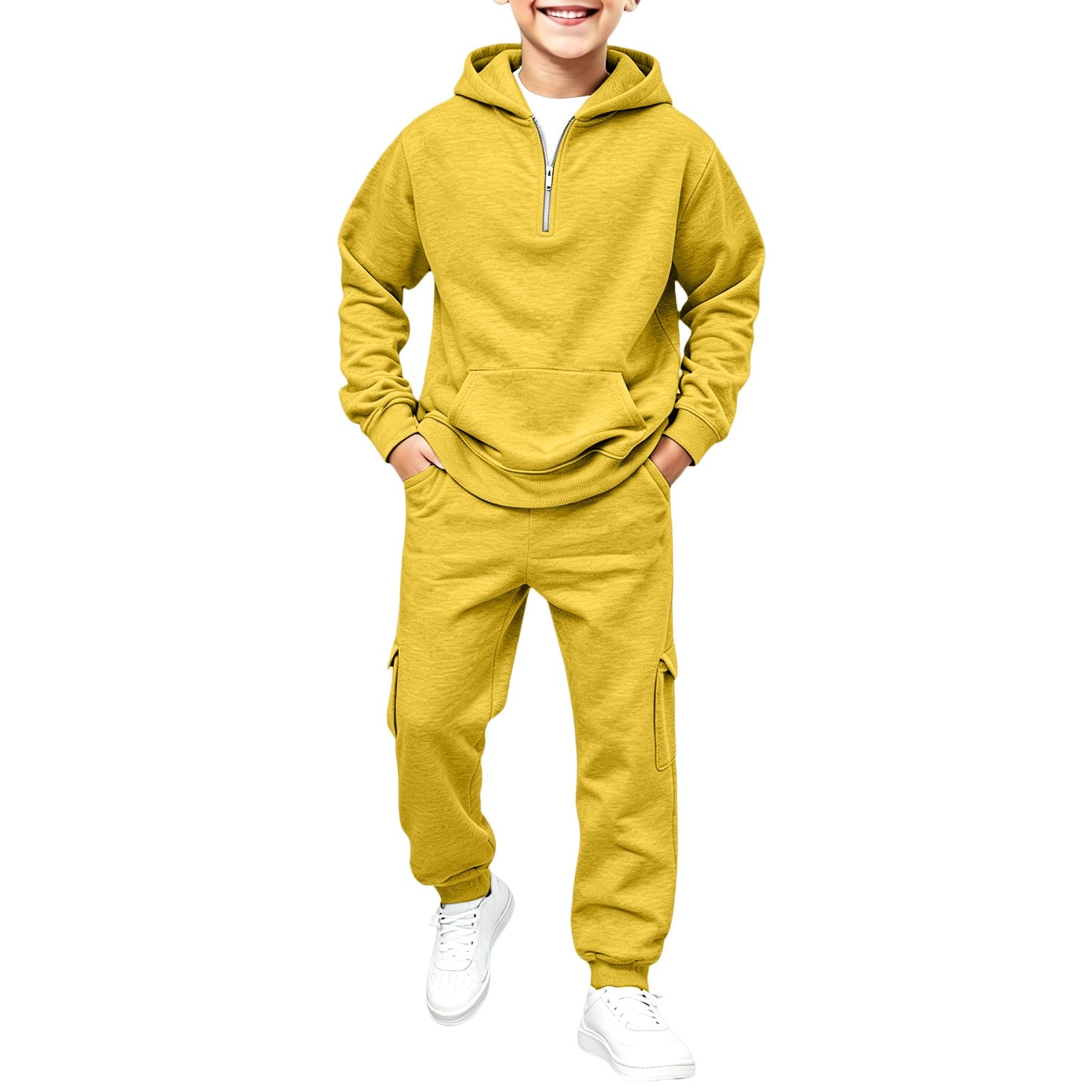 WINWUQB - Tuta da ginnastica con cappuccio e mezza zip per bambini