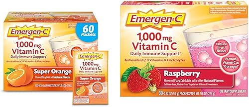 Emergen-C 1000 mg de vitamina C en polvo para apoyo inmunológico diario, suplementos de vitamina C sin cafeína con zinc y manganeso y 1000 mg de