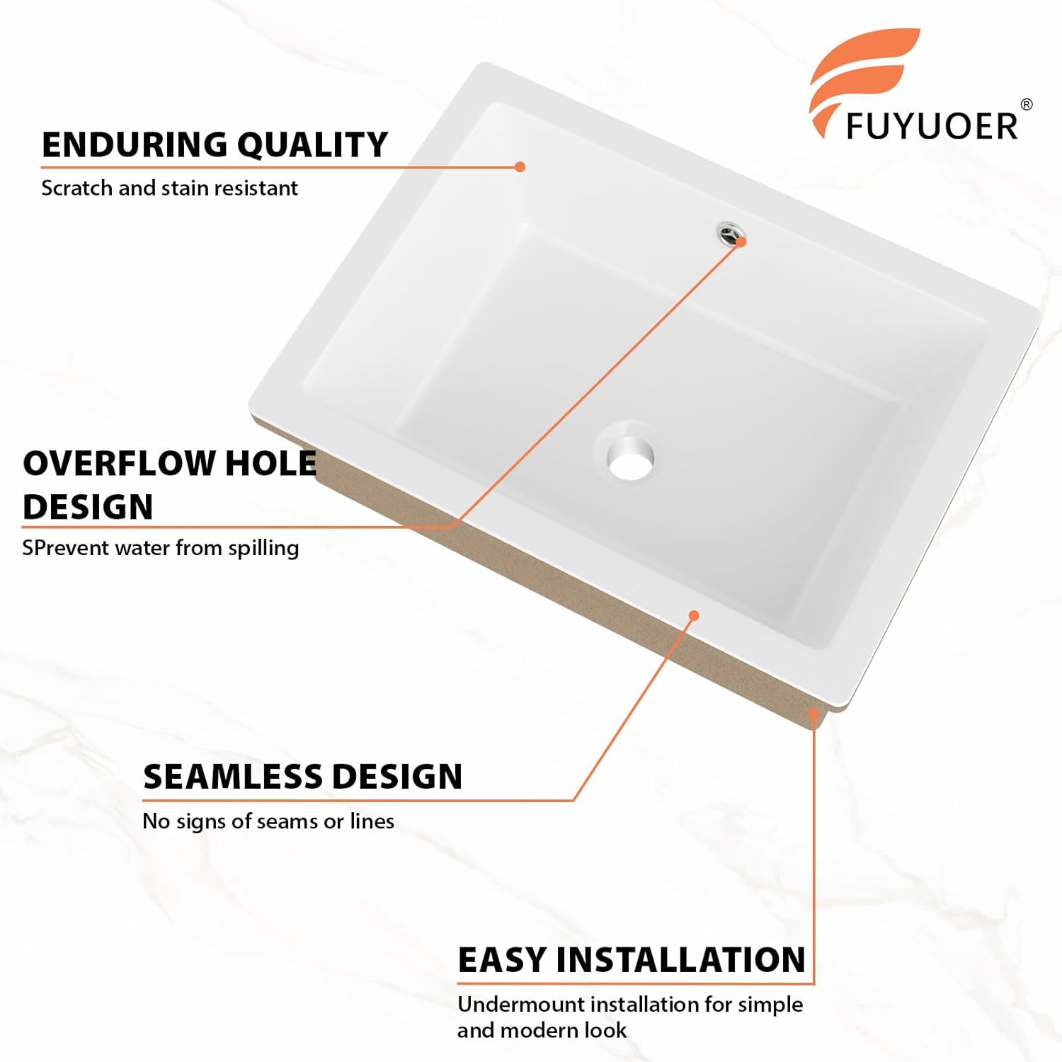 Undermount Bathroom Sink Rectangular 22"x16" White Ceramic Under Counter Basin Bathroom Vessel Sink for Vanity Cabinet