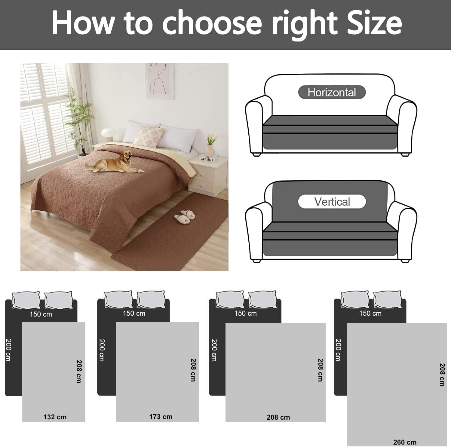 Taiyang Copridivano per Cani impermeabile, Coperta impermeabile per cani, protezione per mobili per bambini, bambini, cane, gatto, Con fondo in gomma antiscivolo(Marrone Metallico, 208-260 cm)