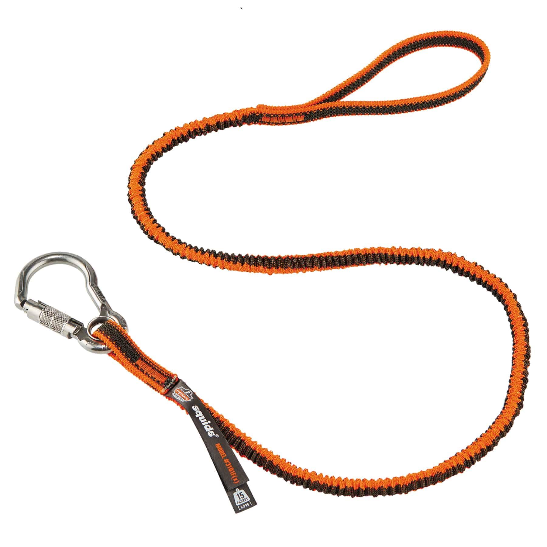 Ergodyne Squids 3101F(x) Shock Absorbing Tool Lanyard with Stainless-Steel Carabiner and Loop End, Tool Weight Capacity 15lbs,Orange &amp; Gray