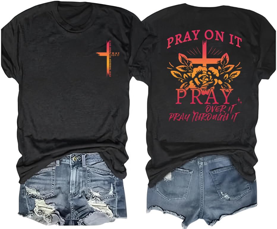Image of Christian Shirts for Women Jesus Tees Faith Shirts Bible Verse Print Tops | Jesus Shirts for Women,Christian Faith Tee,Vintage Cross Print,Bible Verse,Religious Love Jesus Tops,Religious Scriptures