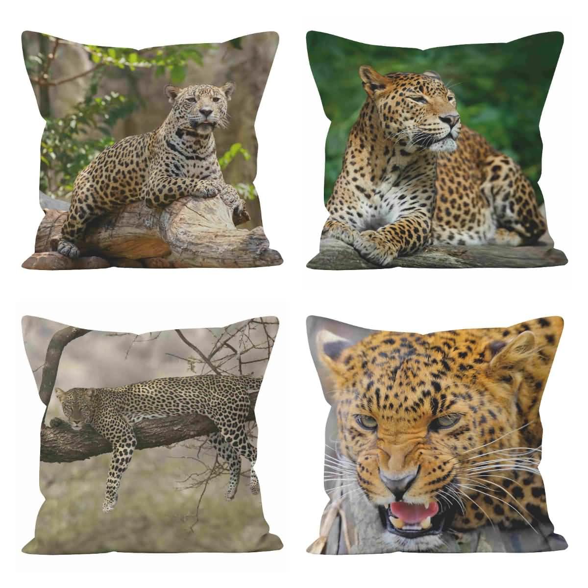 Housse de canape exterieur et salon lot de 4 coussins vintage chic leopard lin 50x50