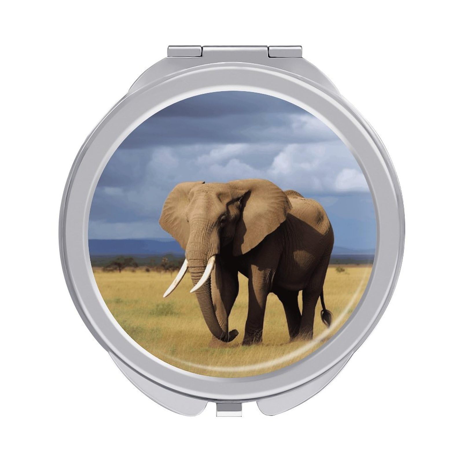 VstaDank Africa Grassland Elephant Compact Mirror for Purses Round Fashion Travel Makeup Mirror 2X /1x Magnifying Double Sides Mini Mirrors Portable Pocket Mirrors for Handbag Purse Women Gift