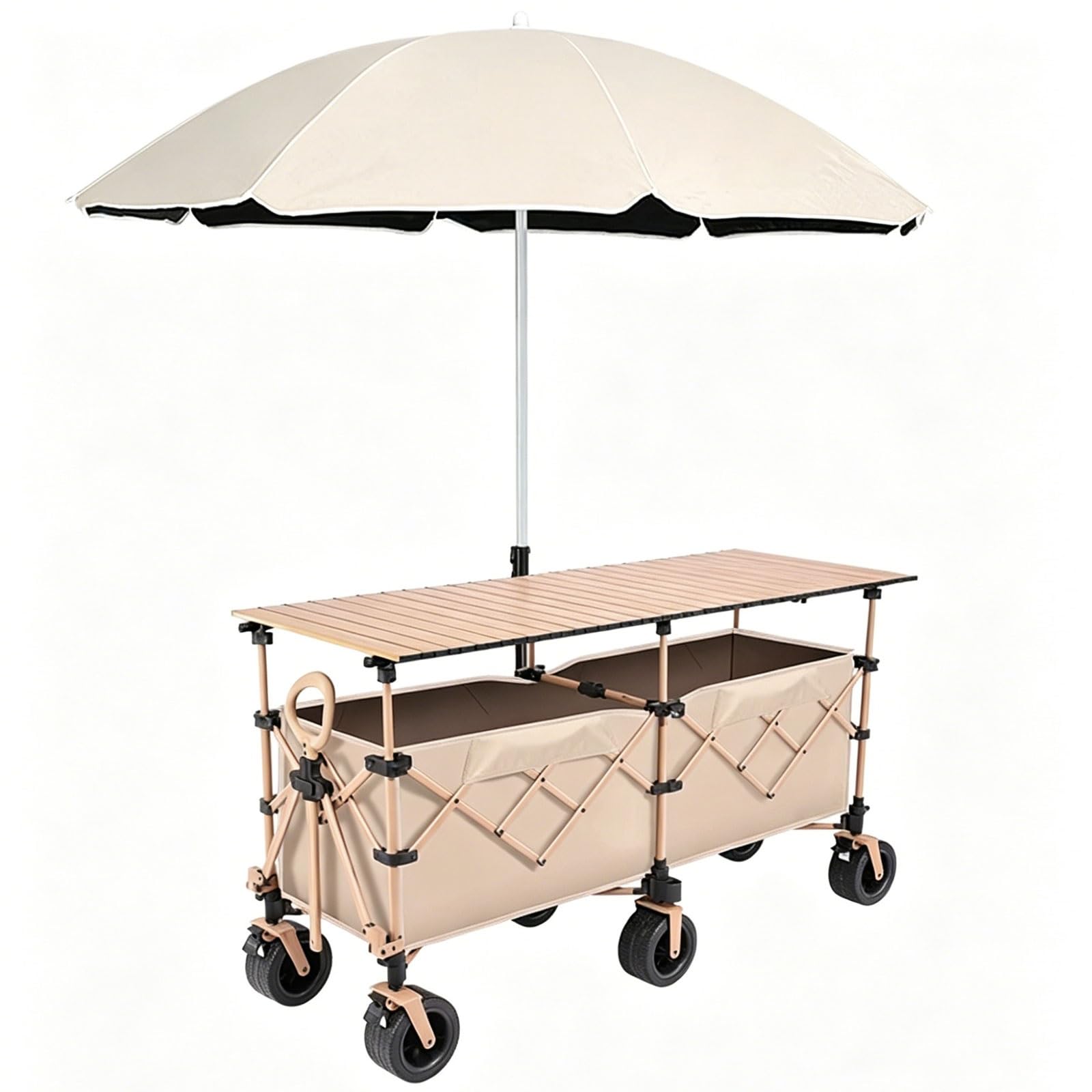 Portable Outdoor Vendor Cart with Canopy, Farmers Market Stand Display for Roadside Events Stalls, Camping, Plazas(Beige)