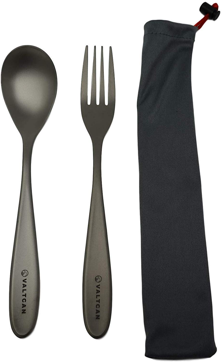 ValtcanTitanium Fork and Spoon Kitchen Flatware Long Dinner Size Travel Utensils 8 inch Matte