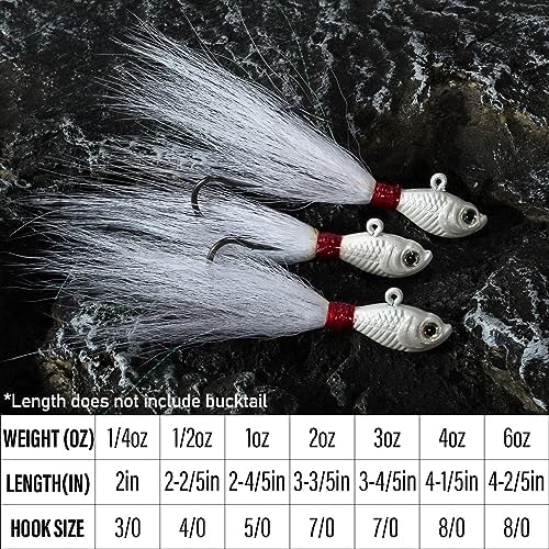 image for Dr.Fish 3 Pack Bucktail Jig Saltwater Fishing Jig Buck Tail Hair Lure 