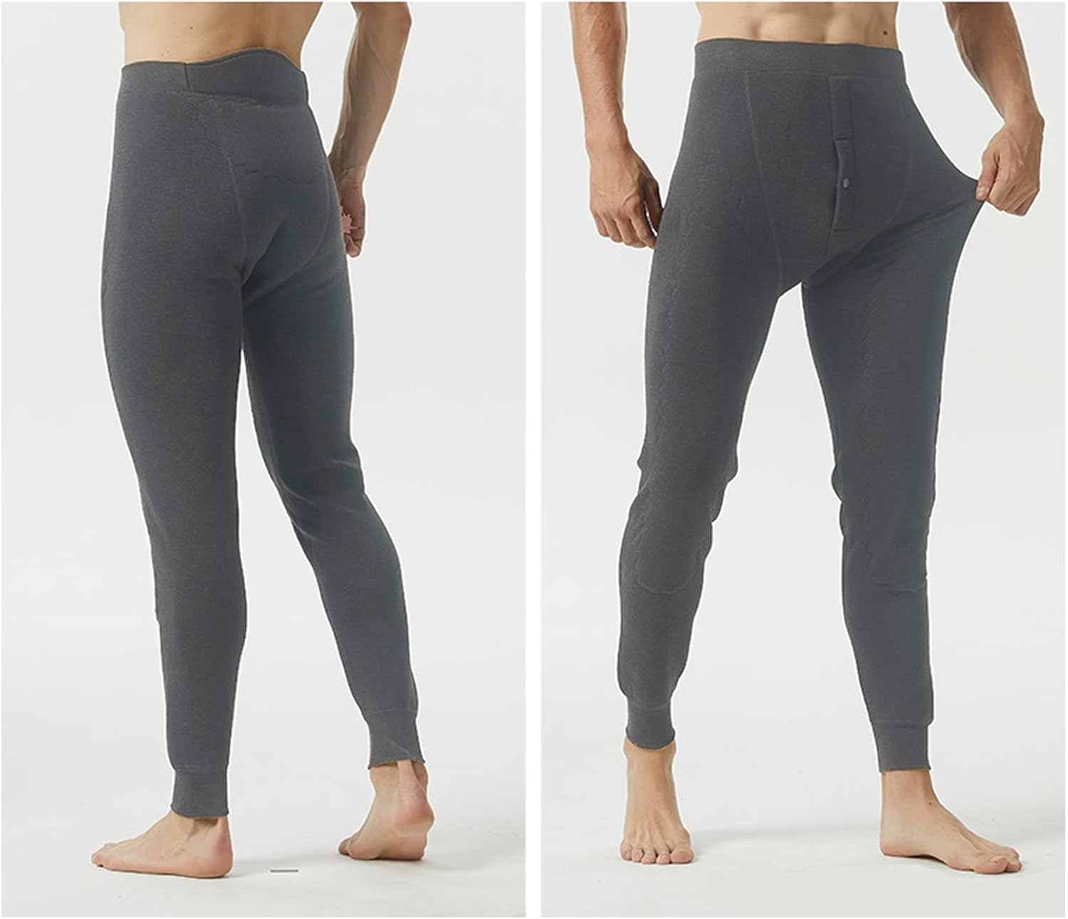 Men's High Waist Thermal Fleece Leggings - Heavyweight Warm Lined Long Johns for Winter, Elastic Sweatpants Base Layer Bottoms, Jogger Style, Grey, XXL