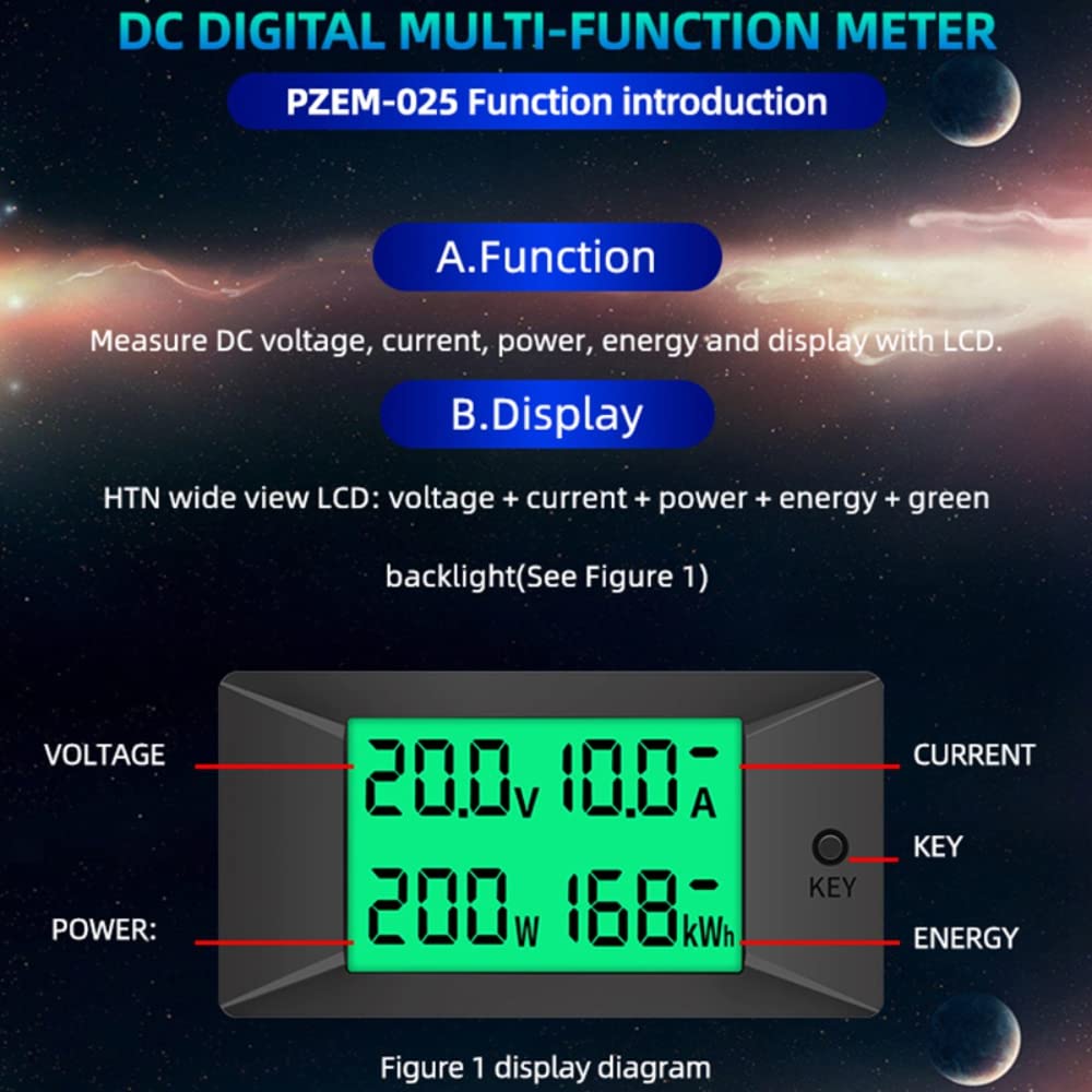 DollaTek Affichage CC voltmètre numérique Voiture ampèremètre bidirectionnel Puissance Kwh Watt mètre 300V 300A Shunt Bulit-in