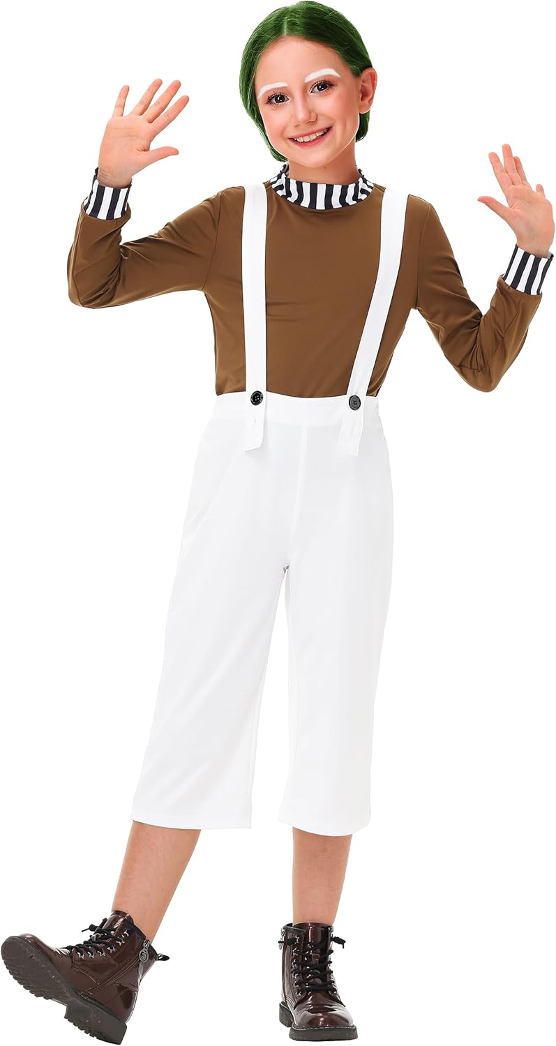 Remimi Kids Halloween Chocolate Worker Outfits Boys Brown Shirts White Jumpsuit Pants 3-14 Years