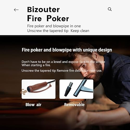 Miniatura 4 de Fire Poker - Póker plegable de 34 pulgadas 2 en 1 con mango ergonómico de madera, póquer portátil para fogata, estufa de leña y barbacoa