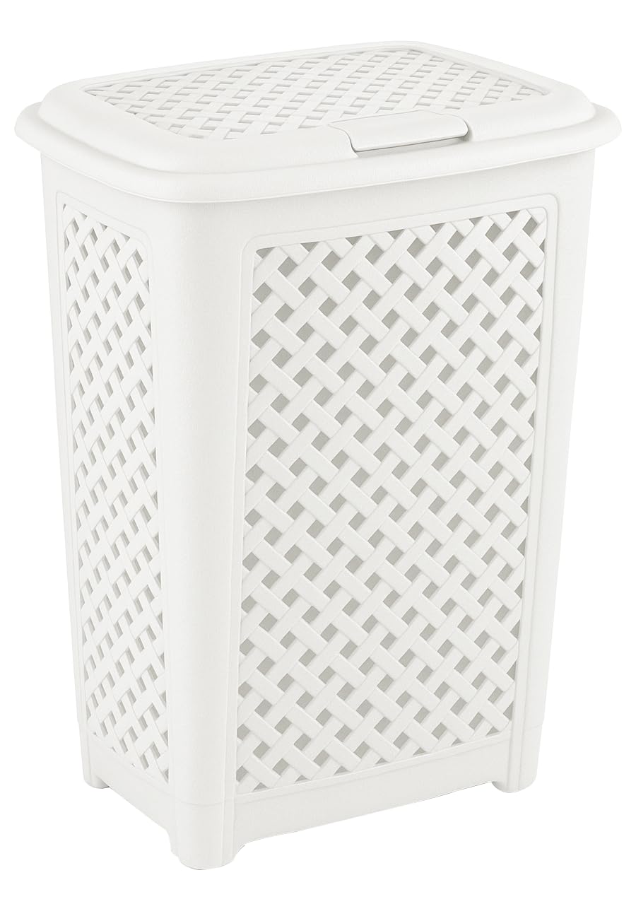 BH | Plastic Laundry Basket | WHITE | 54 Litres | 1Pc | Large | Basket with Lid | Clothes Storage Washing Bin Basket Hamper for Bathroom Bedroom - By BEST HOUSE