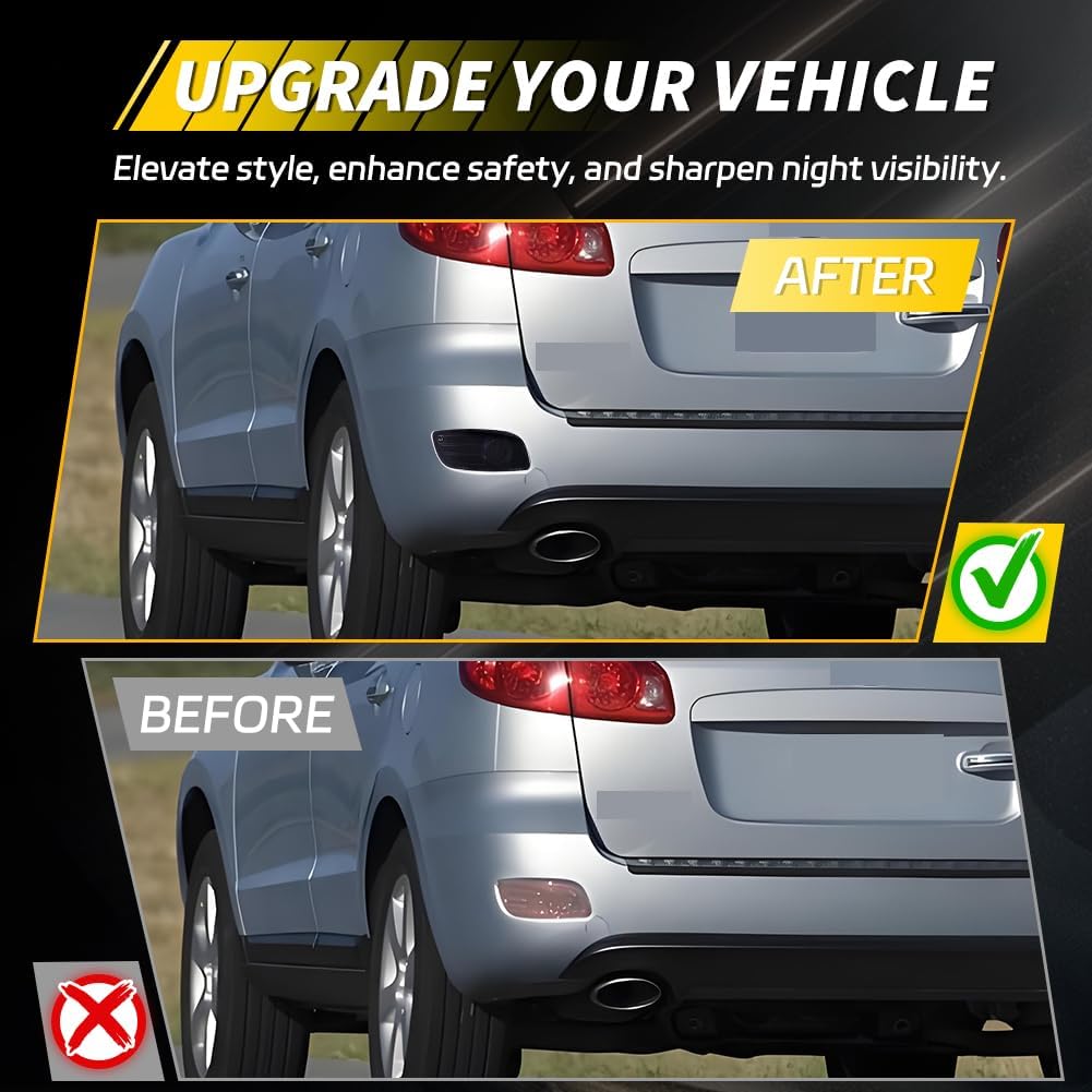 Rear Bumper Reflector Compatible with 2007 2008 2009 Hyundai Santa Fe, [DOT Certified] [IP67 Waterproof] Rear Bumper Reflector Cover [No Bulbs], 2 PCS, Smoked Lens