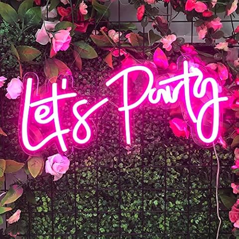 Lets Party Neon Sign with Dimmer Switch, LED Neon Light for Wall Decor, Updated Let‘s Party Neon Light Sign for Birthday, Wedding, Graduation Party, Engagement, Hen Party by BDUN, 23 x 10inch Cover