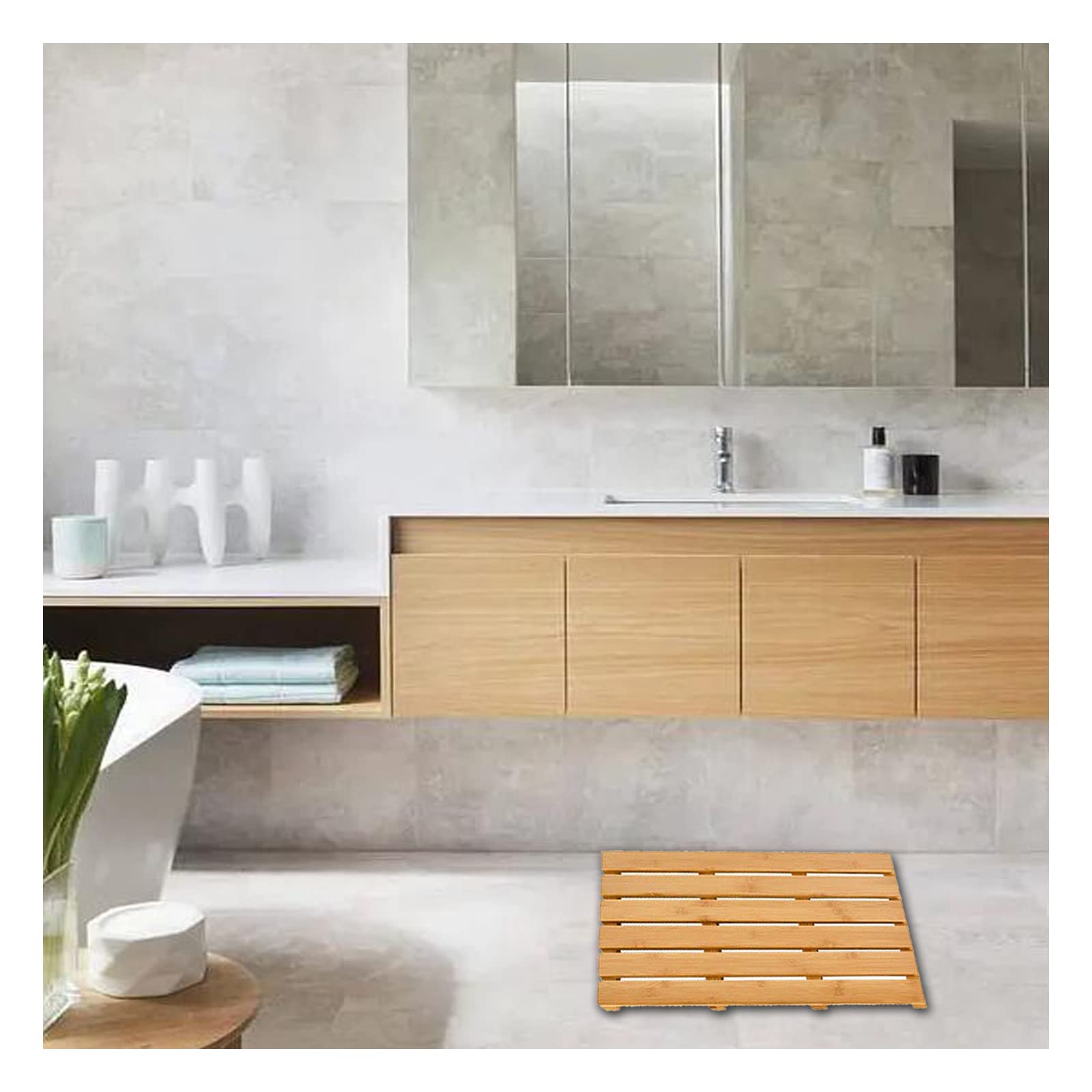 Tappetino da Bagno in bambù Non Slip Tappetino per Doccia di Lusso Non Slittamento per Bagno da Bagno Spaziale casa, per Esterno e Personalizzabile Interno,30x30cm/12x12in