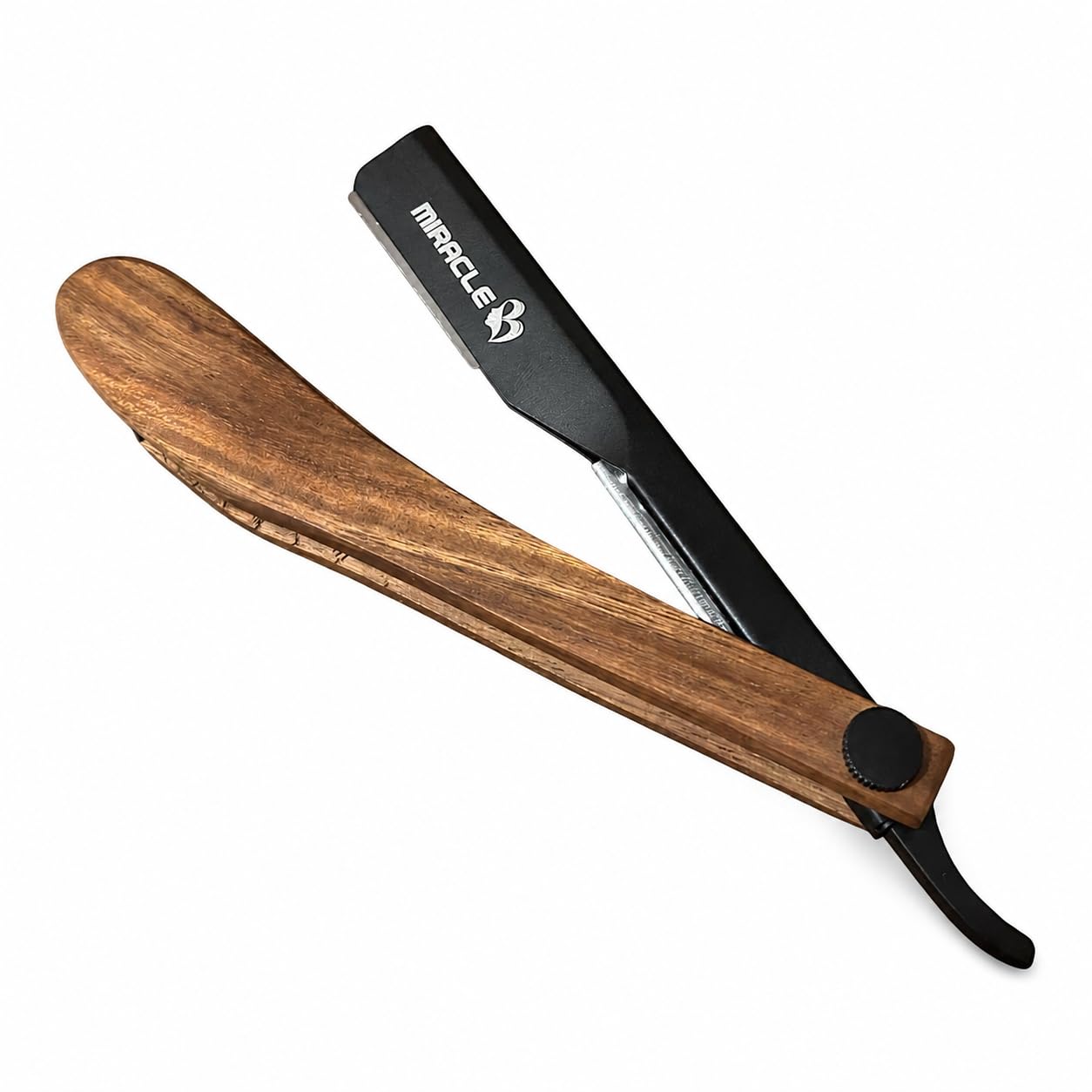 MIRACLE Straight Razor for Men, Wood Handle Barber Shavette with 10 Blades
