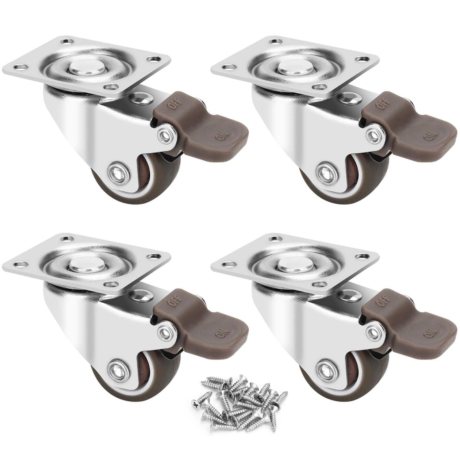 Bolivia's Swivel Casters, 1 inch Casters Set of 4, Small Low Profile Caster with Locking Brake and 360° Plate, Durable Low Profile Locking Furniture Casters, No Noise Top Plate Swivel Wheels